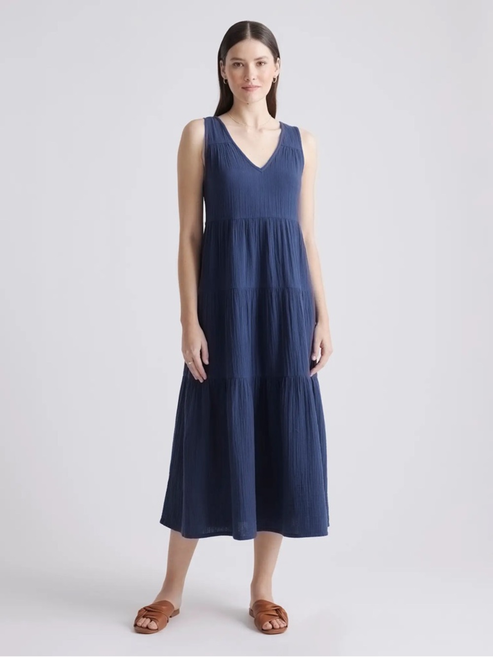 Quince 100% organic cotton gauze tiered maxi dress